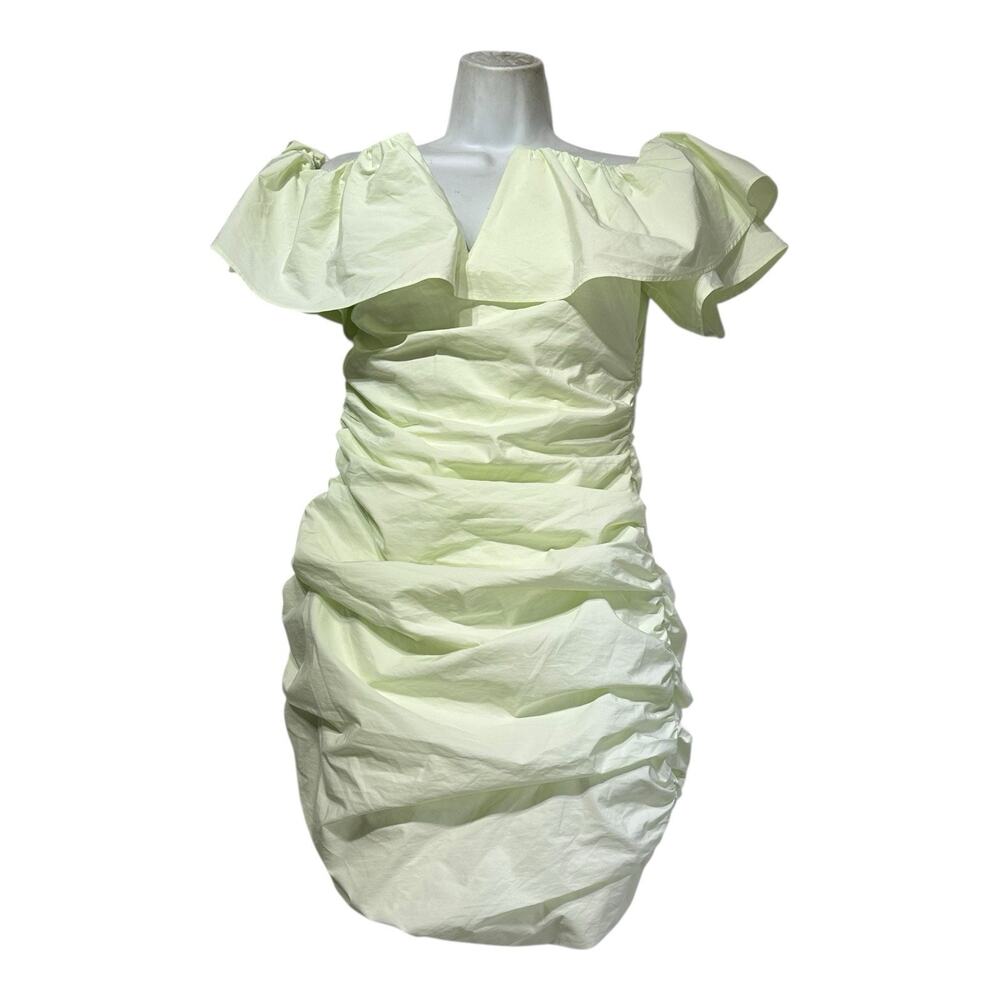 Maeve by Anthropologie Green Guacamole Ruffle Ruched Off Shoulder Dress Size 6